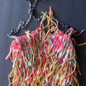 Madden Girl Multicolor Fringe Halter Top - Pink, Turquoise & Mustard